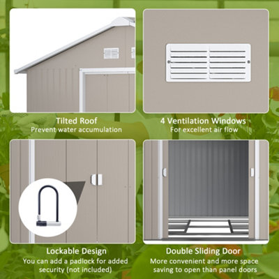 Outsunny 13 X 11ft Outdoor Garden Storage Shed with2 Doors Galvanised Metal Grey