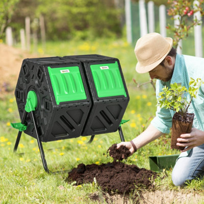 Outsunny 130L Compost Bin Dual Chamber Rotating Composter w ...