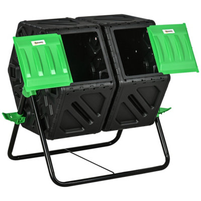Outsunny 130L Compost Bin Dual Chamber Rotating Composter w ...
