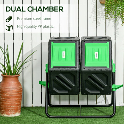 Outsunny 130L Compost Bin Dual Chamber Rotating Composter w ...