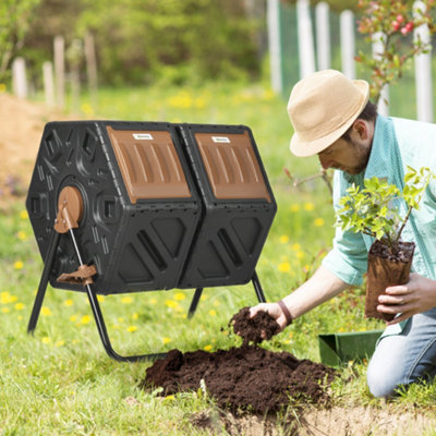 Outsunny 130L Compost Bin Dual Chamber Rotating Composter w ...