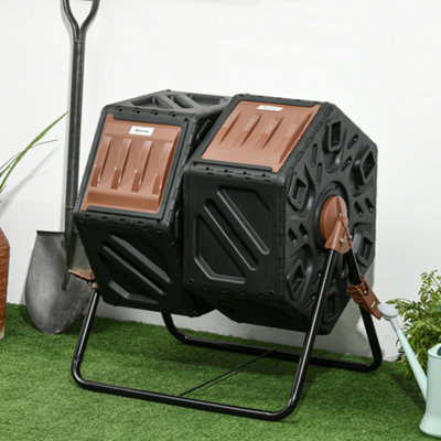 Outsunny 130L Compost Bin Dual Chamber Rotating Composter w/ Ventilation Holes