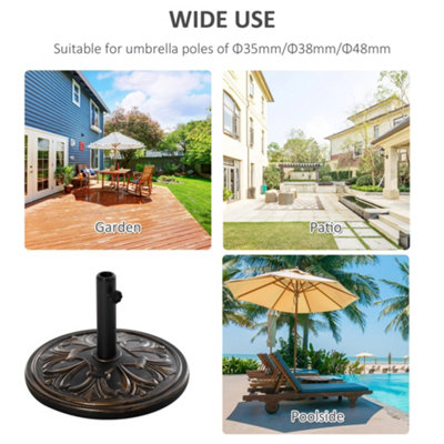Outsunny 13KG Round Parasol Base Heavy Duty Cement Stand Umbrella Holder Bronze - 7