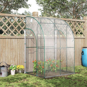 Outsunny 143 x 118 x 212cm Walk-In Lean to Wall Tunnel PVC Greenhouse with Doors
