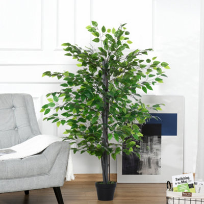 Outsunny 145cm Artificial Banyan Plant Faux Decor Tree w/ Pot Indoor Outdoor