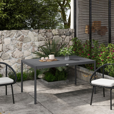Outsunny 145cm Garden Table with Slatted Aluminium Top, Steel Legs, Dark Grey