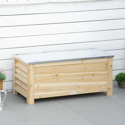 Outsunny 155L Outdoor Storage Box, Wooden Outside Tool organiser Container