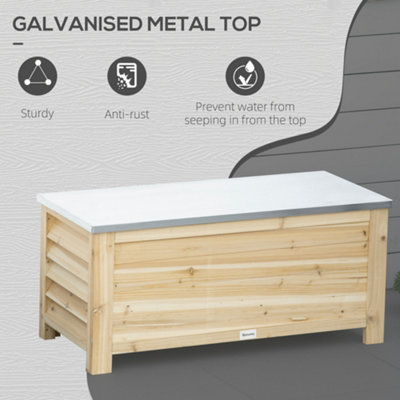 Outsunny 155L Outdoor Storage Box, Wooden Outside Tool organiser Container
