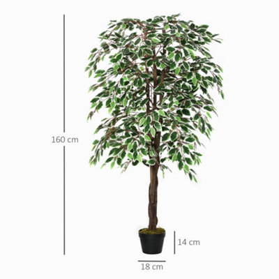 Outsunny 160cm/5.2FT Artificial Ficus Tree Fake Plant in Pot Indoor Outdoor - 3
