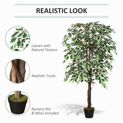 Outsunny 160cm/5.2FT Artificial Ficus Tree Fake Plant in Pot Indoor Outdoor - 4