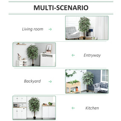 Outsunny 160cm/5.2FT Artificial Ficus Tree Fake Plant in Pot Indoor Outdoor - 5