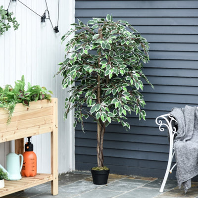 Outsunny 160cm/5.2FT Artificial Ficus Tree Fake Plant in Pot Indoor Outdoor - 7