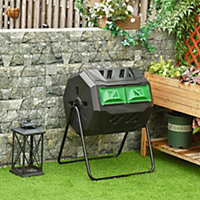 Outsunny 160L Outdoor Tumbling Compost Bin w/ Dual Chamber, Sliding Doors, Black