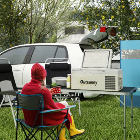 Outsunny 16L Car Refrigerator Fridge Freezer, 12/24V DC and 100-240V AC, Khaki