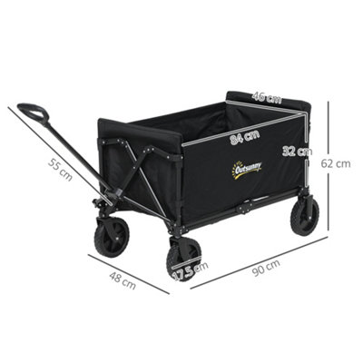 Outsunny 180L Folding Collapsible Wagon with Adjustable Handle, Black