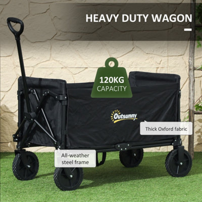 Outsunny 180L Folding Collapsible Wagon with Adjustable Handle, Black