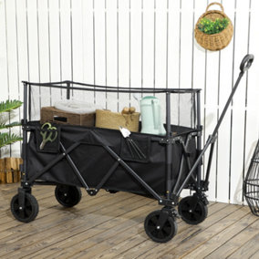 Outsunny 180L Folding Garden Trolley Wagon Cart w/ Extendable Side Walls, Black