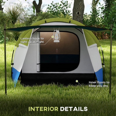 Outsunny 2-3 Man Camping Tunnel Tent with Bedroom and Living Room, Green |  DIY at B&Q