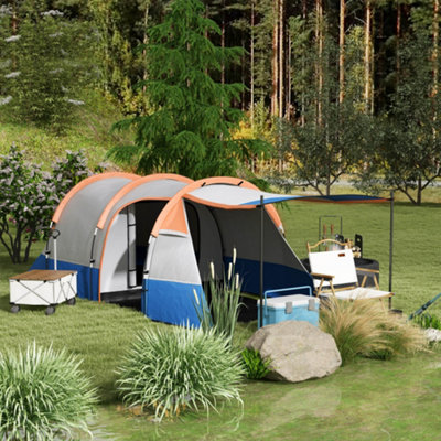 Outsunny 2 3 Man Camping Tunnel Tent with Bedroom and Living Room Orange DIY at B Q