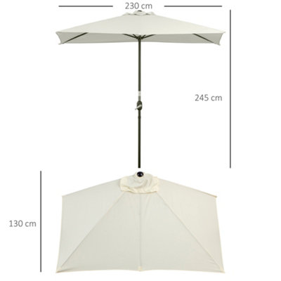 Outsunny 2.3m Garden Half Round Umbrella Metal Parasol Beige