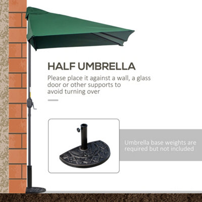 Outsunny 2.3m Garden Half Round Umbrella Metal Parasol Green