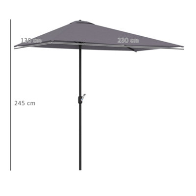 Outsunny 3m Half Round Garden Umbrella Metal w/ Crank - Black: Durable & Space-saving. Perfect for Small Gardens & Balconies!