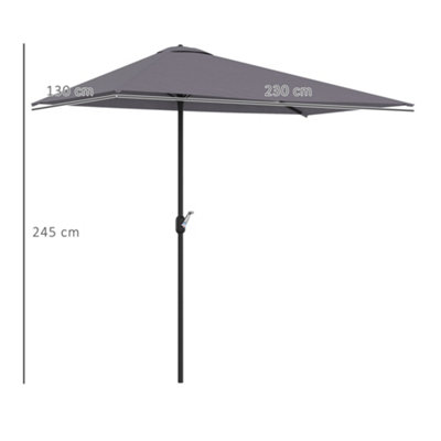 Outsunny 2.3m Garden Half Round Umbrella Metal Parasol Grey