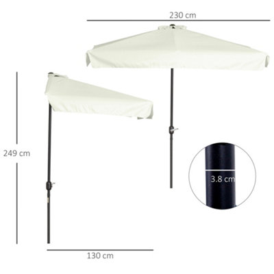 Outsunny 2.3m Half Round Parasol Garden Sun Umbrella Metal Crank Off-White