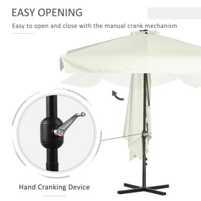 Outsunny 2.3m Half Round Parasol Garden Sun Umbrella Metal Crank Off-White - 4