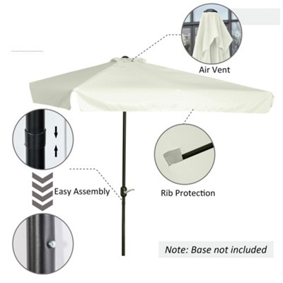 Outsunny 2.3m Half Round Parasol Garden Sun Umbrella Metal Crank Off-White - 5