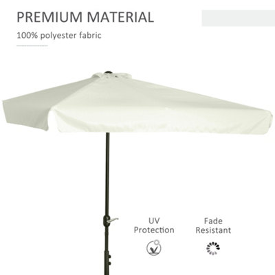 Outsunny 2.3m Half Round Parasol Garden Sun Umbrella Metal Crank Off-White - 6