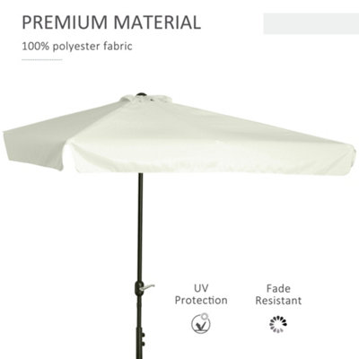 Outsunny 2.3m Half Round Parasol Garden Sun Umbrella Metal Crank Off-White