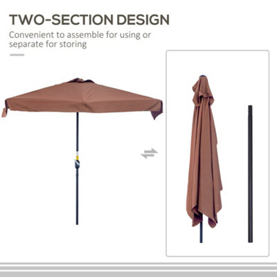 Outsunny 2.3m Half Round Parasol Garden Sun Umbrella Metal w/ Crank Brown - 4