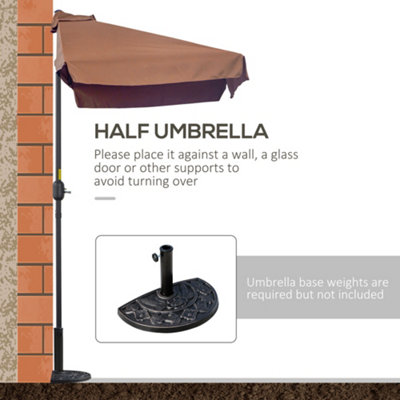 Outsunny 2.3m Half Round Parasol Garden Sun Umbrella Metal w/ Crank Brown - 6