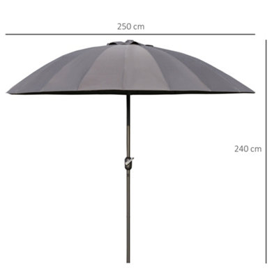 Outsunny 2.4m Round Curved Adjustable Parasol Outdoor Metal Pole Grey
