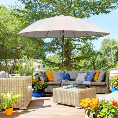 Outsunny 2.4m Round Curved Adjustable Parasol Outdoor Metal Pole Off-White