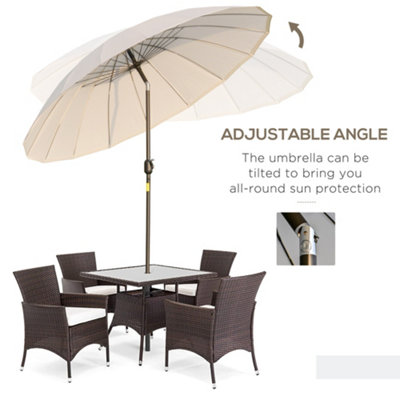 Outsunny 2.4m Round Curved Adjustable Parasol Outdoor Metal Pole Off-White - 5