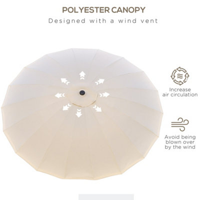 Outsunny 2.4m Round Curved Adjustable Parasol Outdoor Metal Pole Off-White - 6