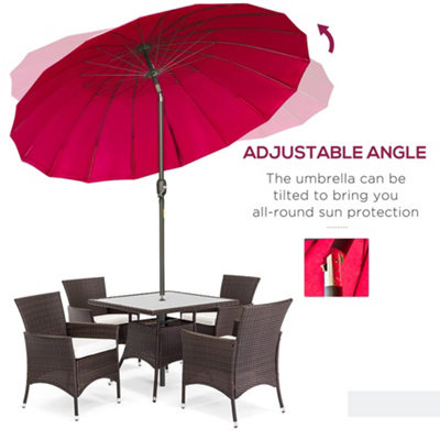 Outsunny 2.4m Round Curved Adjustable Parasol Outdoor Metal Pole Red - 5