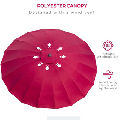 Outsunny 2.4m Round Curved Adjustable Parasol Outdoor Metal Pole Red - 6