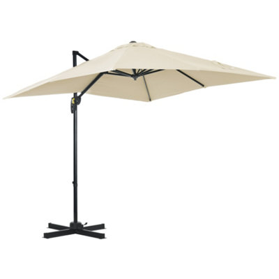 Outsunny 2.5 x 2.5m Patio Offset Parasol Umbrella Cantilever Hanging Aluminium Sun Shade Canopy Shelter, Cross Base, Cream White