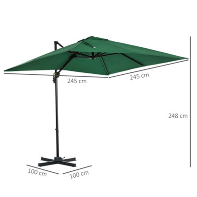 Outsunny 2.5 x 2.5m Patio Offset Parasol Umbrella Cantilever Hanging Aluminium Sun Shade Canopy Shelter, Green
