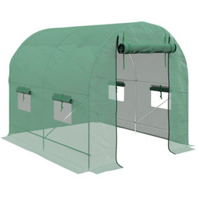 Outsunny 2.5 x 2m Walk-In Polytunnel Greenhouse with Roll Up Door Windows Green