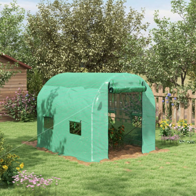 Outsunny 2.5 x 2m Walk-In Polytunnel Greenhouse with Roll Up Door Windows Green