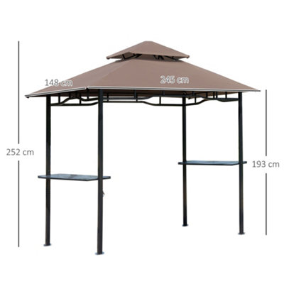 Outsunny 2.5M (8ft) New Double-Tier BBQ Gazebo Coffee
