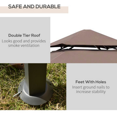 Outsunny 2.5M (8ft) New Double-Tier BBQ Gazebo Coffee - 6