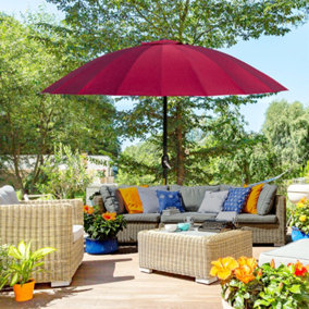 Outsunny 2.5m Round Curved Adjustable Parasol Sun Umbrella Metal Pole Red