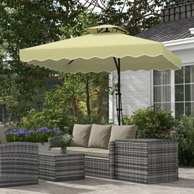 Outsunny 2.5m Square Cantilever Garden Parasol Umbrella with Cross Base,  Beige