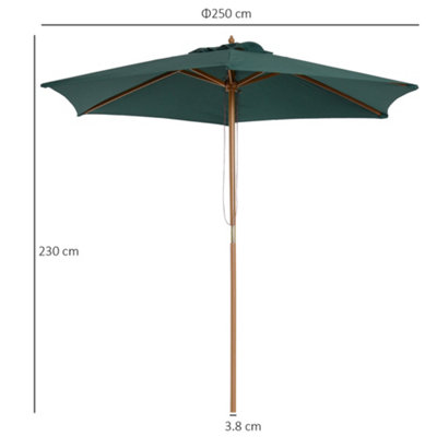 Outsunny 2.5m Wood Garden Parasol Sun Shade Patio Outdoor Wooden Umbrella Canopy Patio - 3