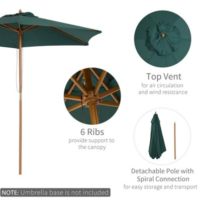 Outsunny 2.5m Wood Garden Parasol Sun Shade Patio Outdoor Wooden Umbrella Canopy Patio - 4